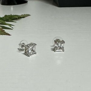 Silver Plated Cubic Zirconia Square Stud Earrings